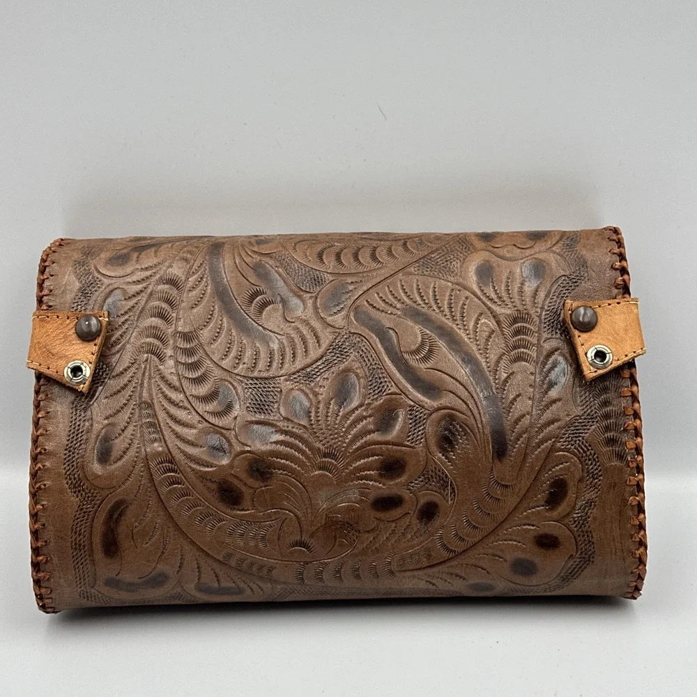 Handmade‎ Rawhide Leather Reversible Purse Handbag Floral Western Style
